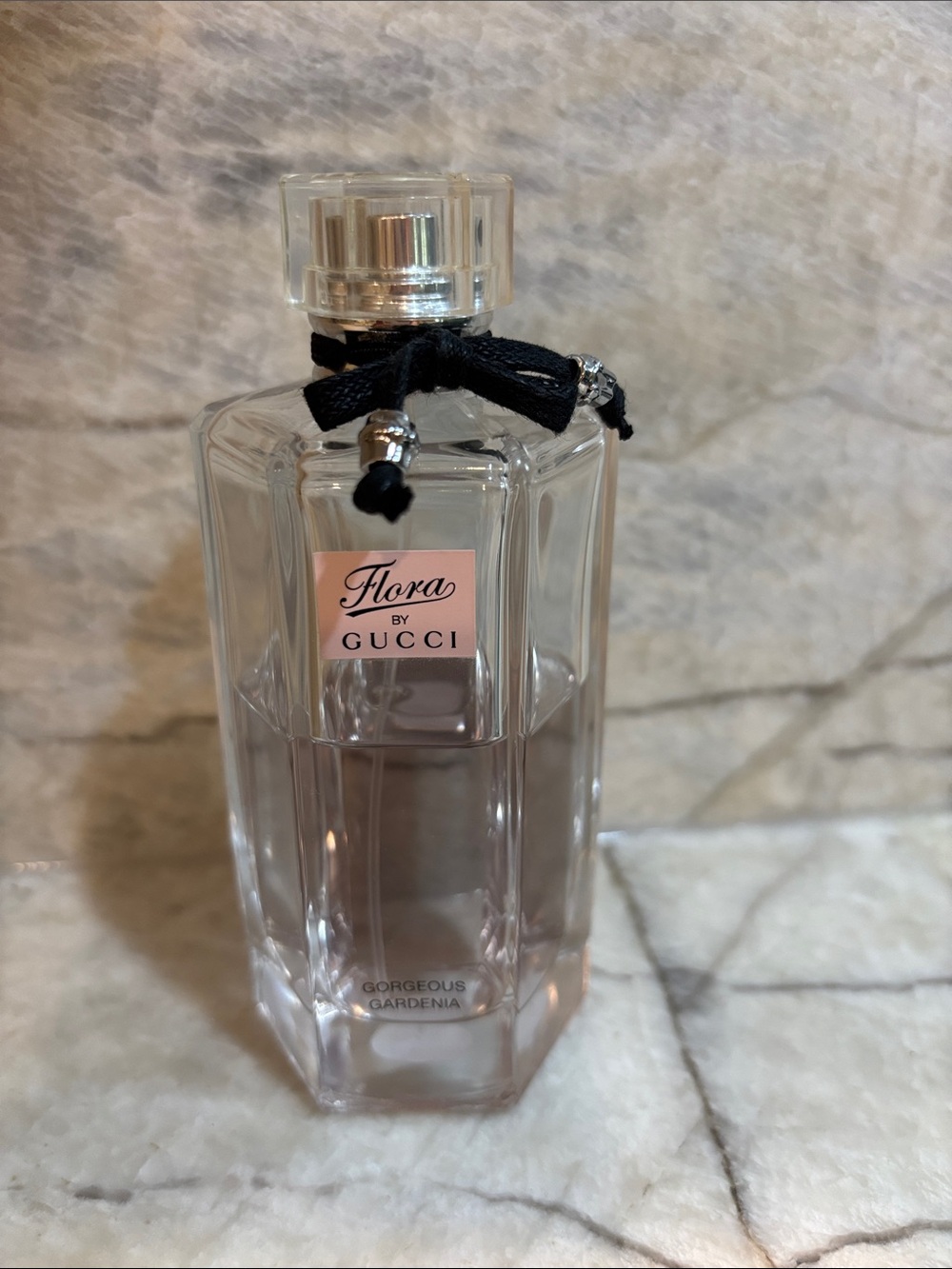 Gucci Flora Gorgeous Gardenia Perfume Bottle — Clear Glass with Pink Label